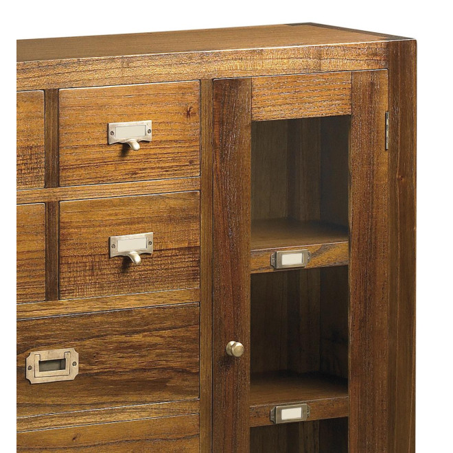 Buffet 7 Tiroirs Bois Bronze Marron 115x27x90cm