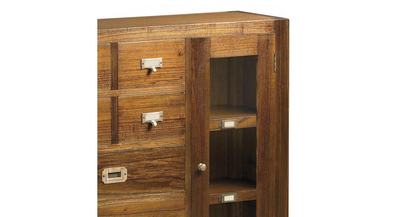 Buffet 7 Tiroirs Bois Bronze Marron 115x27x90cm