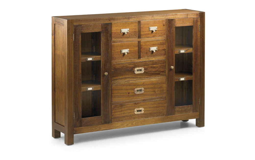 Buffet 7 Tiroirs Bois Bronze Marron 115x27x90cm