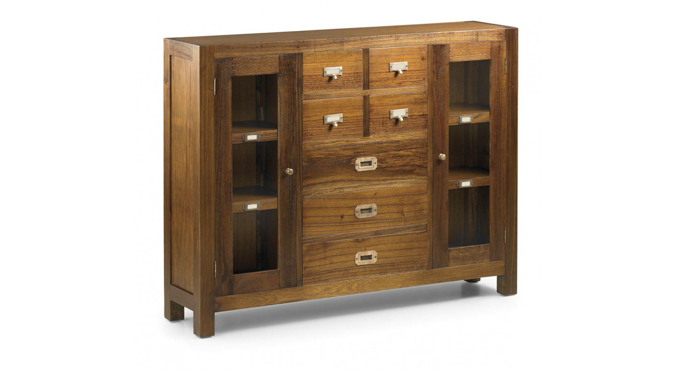 Buffet 7 Tiroirs Bois Bronze Marron 115x27x90cm