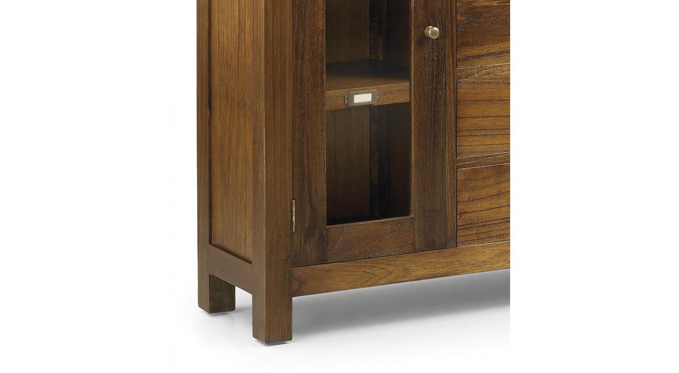 Buffet 7 Tiroirs Bois Bronze Marron 115x27x90cm