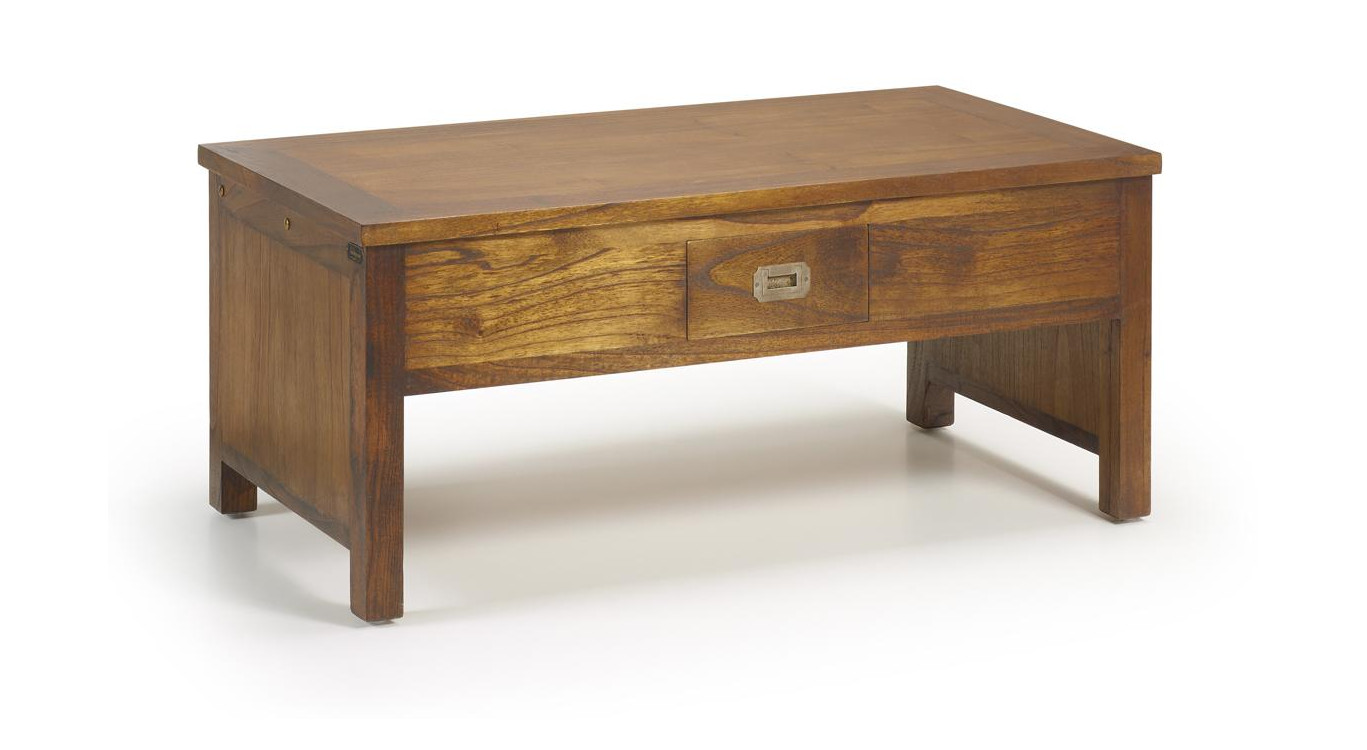 Table Basse 2 Tiroirs Bois Bronze Marron 110x56x45cm