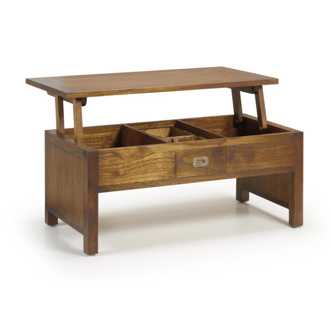 Table Basse 2 Tiroirs Bois Bronze Marron 110x56x45cm