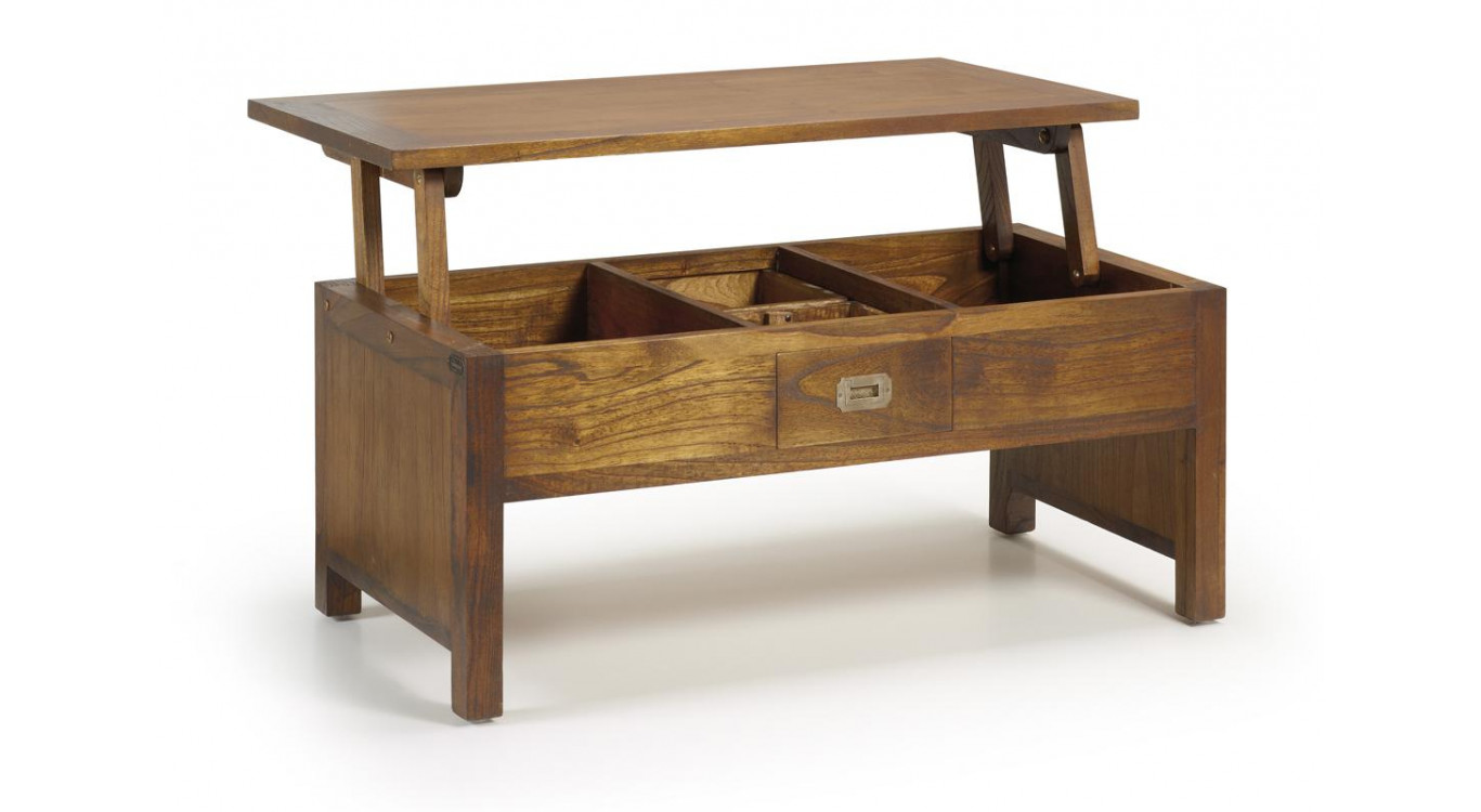 Table Basse 2 Tiroirs Bois Bronze Marron 110x56x45cm