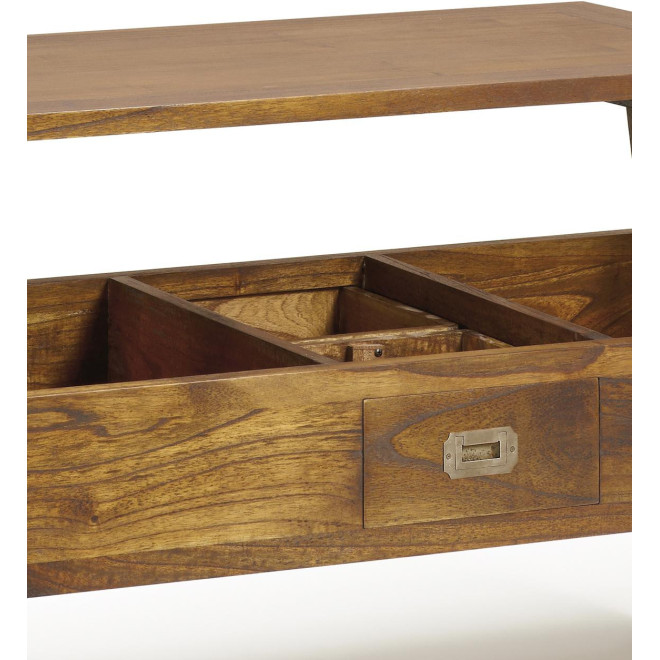 Table Basse 2 Tiroirs Bois Bronze Marron 110x56x45cm