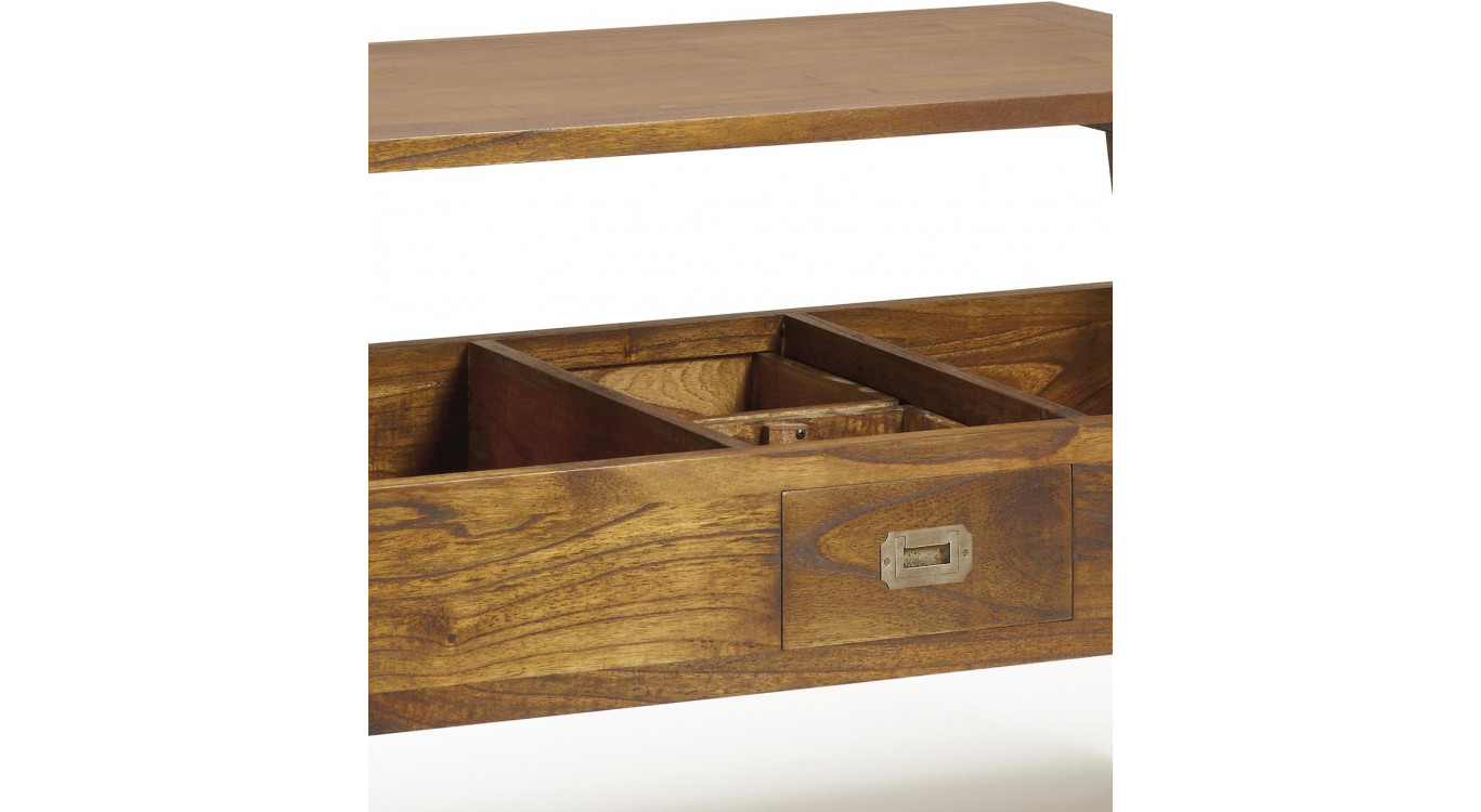 Table Basse 2 Tiroirs Bois Bronze Marron 110x56x45cm