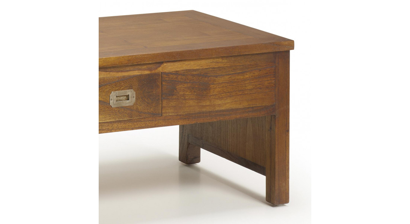 Table Basse 2 Tiroirs Bois Bronze Marron 110x56x45cm