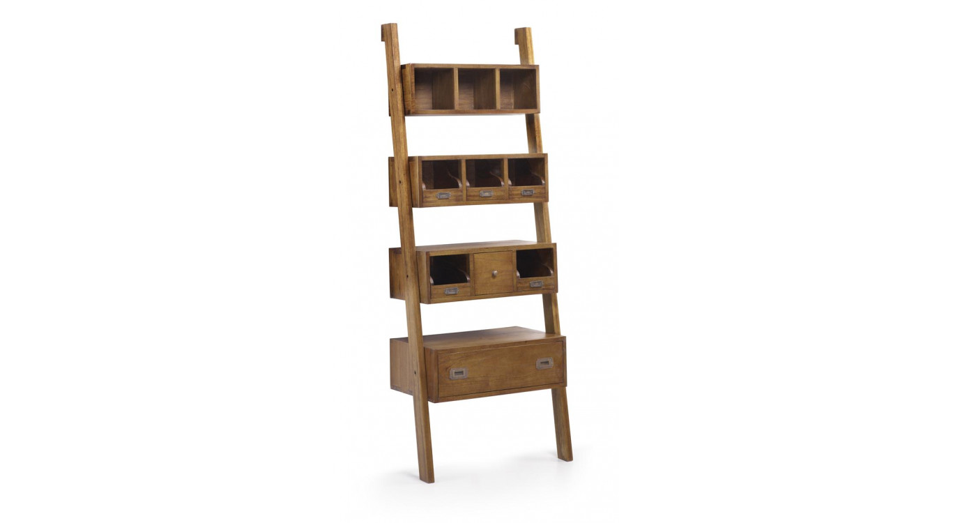 Etagère 2 Tiroirs Bois Bronze Marron 66x38x190cm