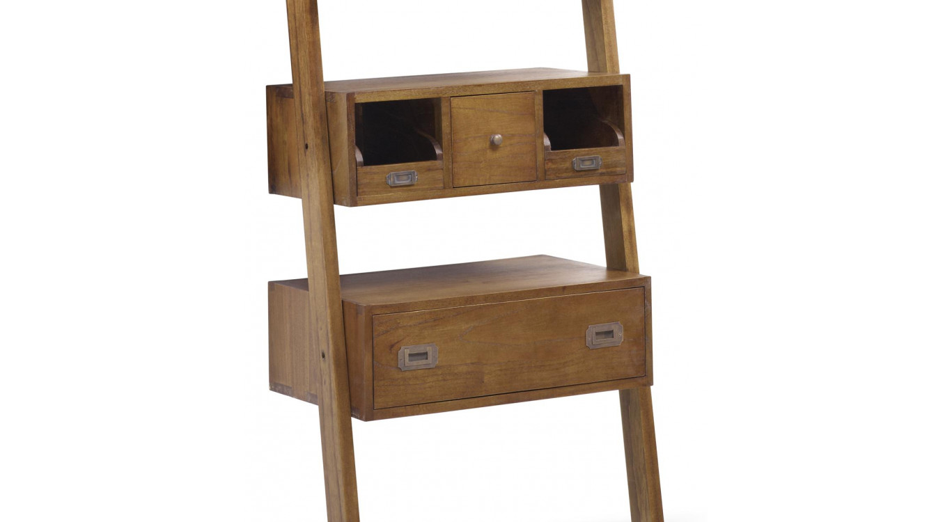 Etagère 2 Tiroirs Bois Bronze Marron 66x38x190cm