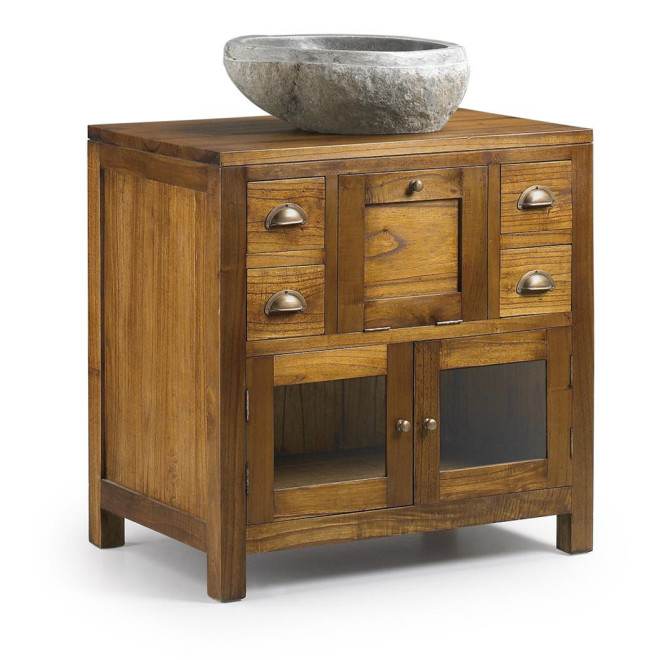 Meuble De Rangement 4 Tiroirs Bois Bronze Marron 75x50x75cm