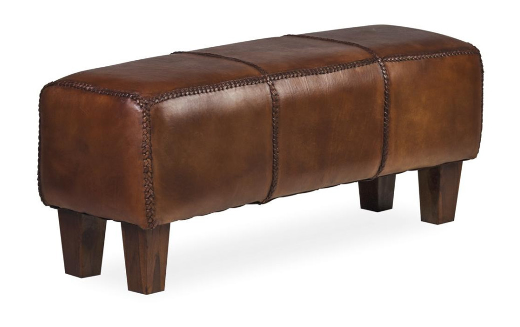 Sitzbank Holz Leder Braun 110x35x45cm