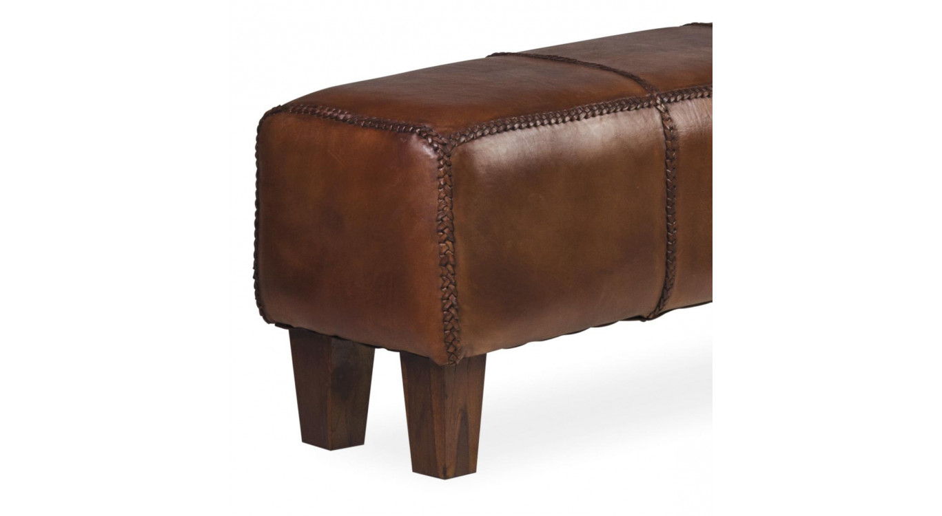 Sitzbank Holz Leder Braun 110x35x45cm