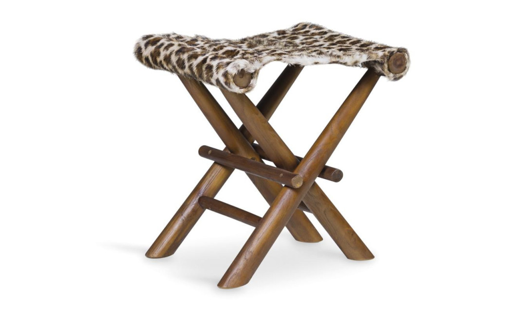 Hocker Holz Leder Braun 48x40x45cm