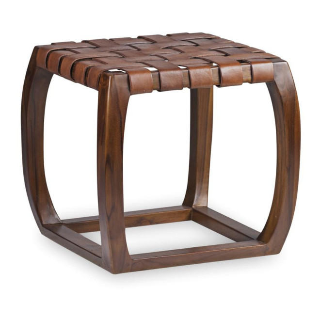 Tabouret Bois Cuir Marron 45x45x45cm