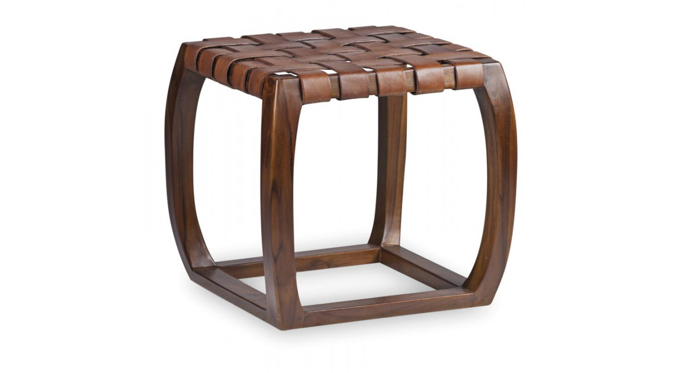 Tabouret Bois Cuir Marron 45x45x45cm