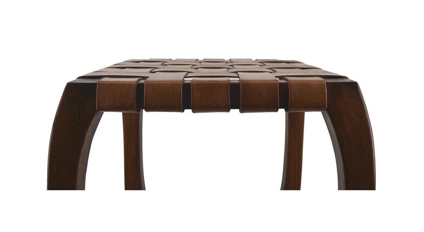 Tabouret Bois Cuir Marron 45x45x45cm