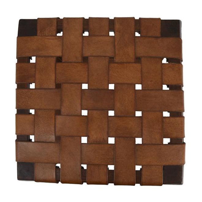 Tabouret Bois Cuir Marron 45x45x45cm