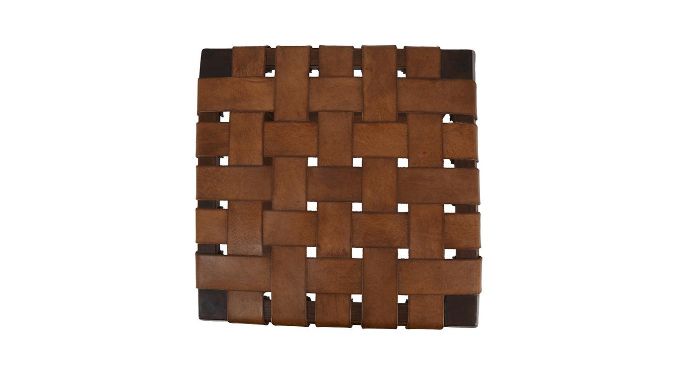 Tabouret Bois Cuir Marron 45x45x45cm