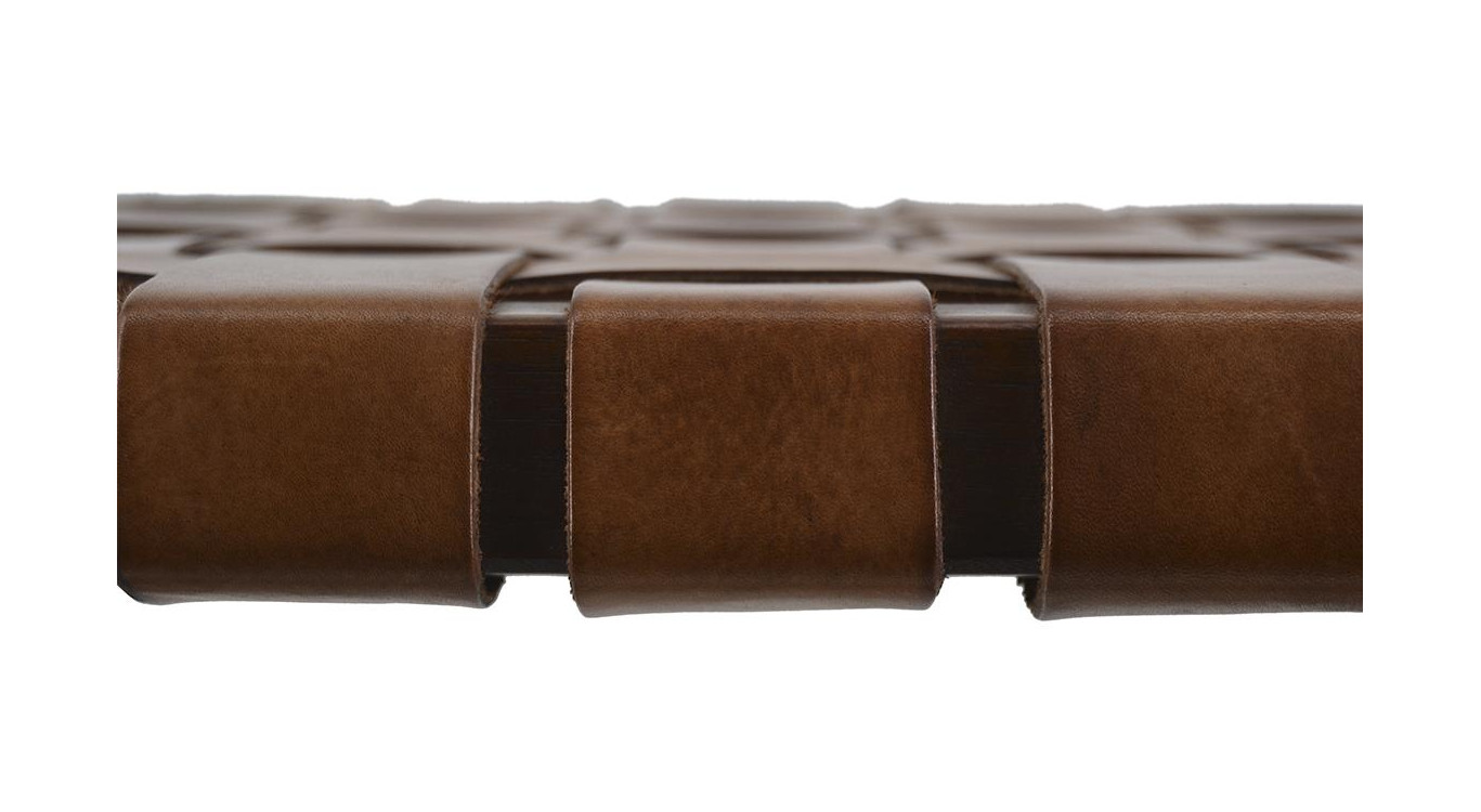 Tabouret Bois Cuir Marron 45x45x45cm