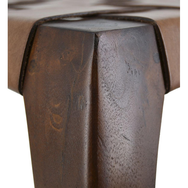 Tabouret Bois Cuir Marron 45x45x45cm
