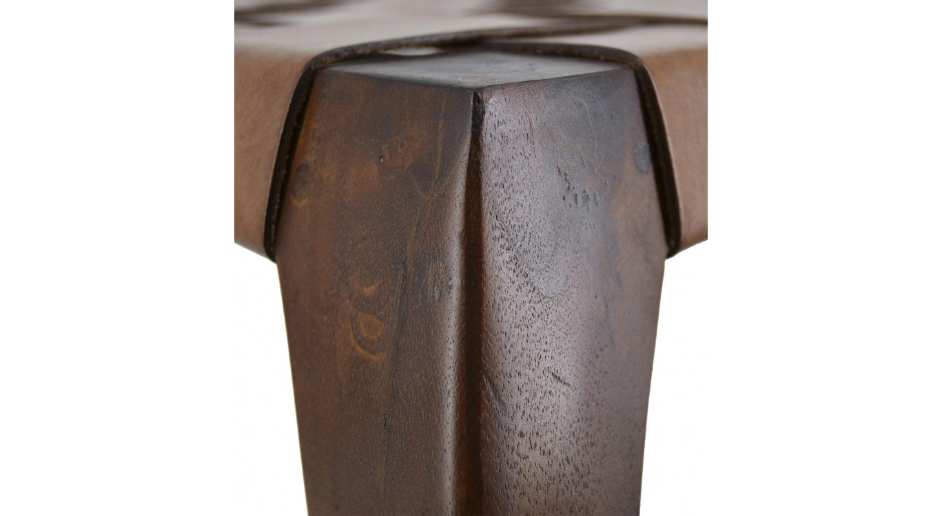 Tabouret Bois Cuir Marron 45x45x45cm