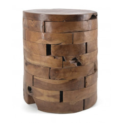 Tabouret Rond Bois Marron 35x35x45cm