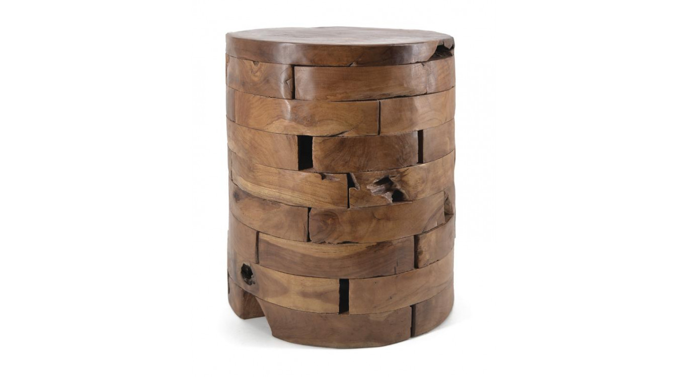 Tabouret Rond Bois Marron 35x35x45cm
