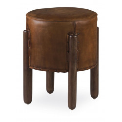Hocker Holz Leder Braun 38x38x50cm