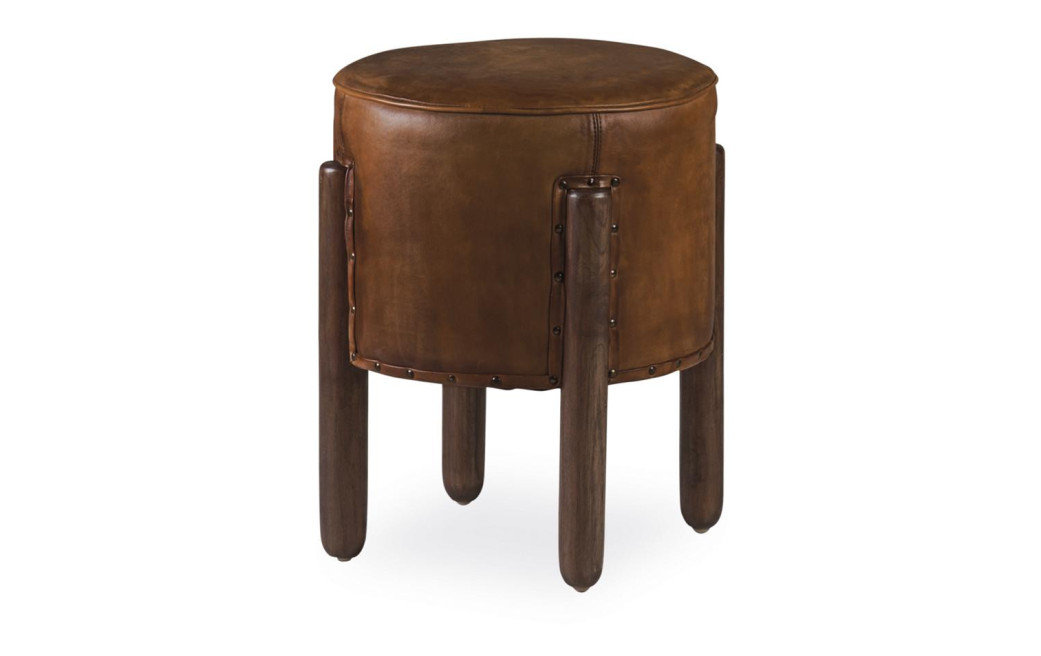 Tabouret Bois Cuir Marron 38x38x50cm