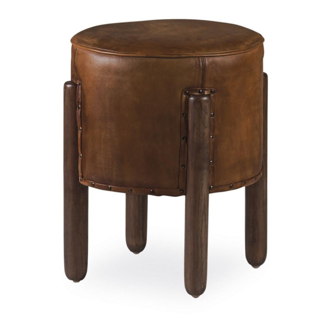 Tabouret Bois Cuir Marron 38x38x50cm
