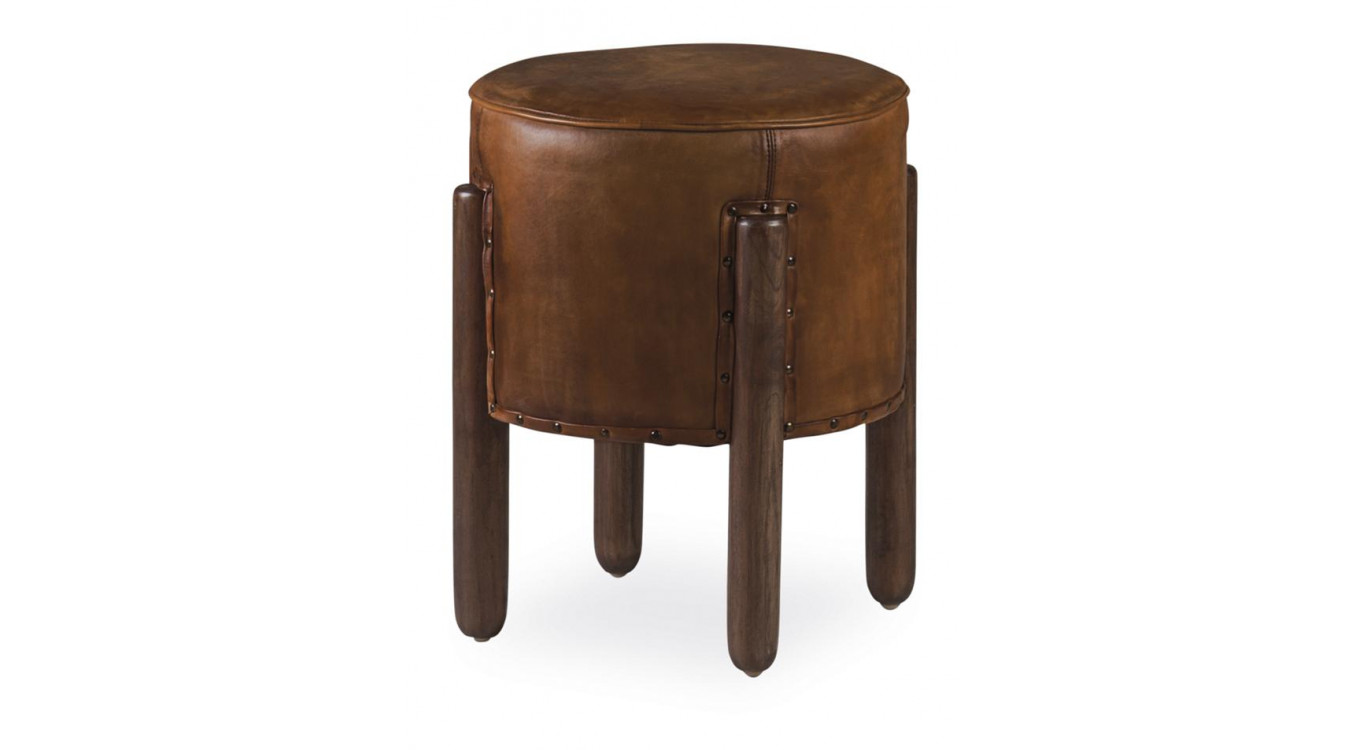 Hocker Holz Leder Braun 38x38x50cm