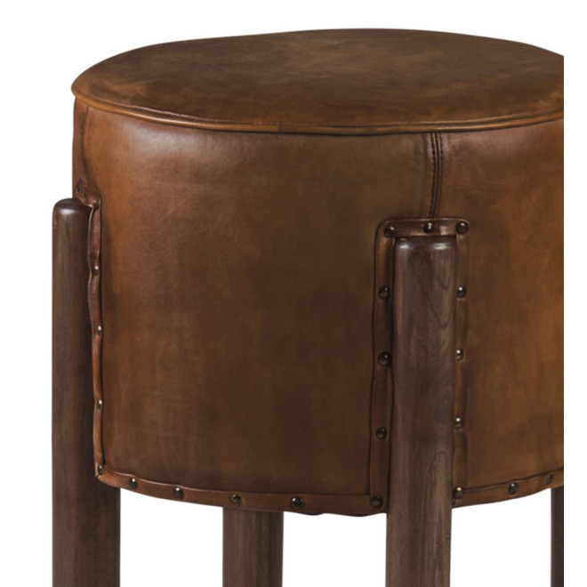 Hocker Holz Leder Braun 38x38x50cm