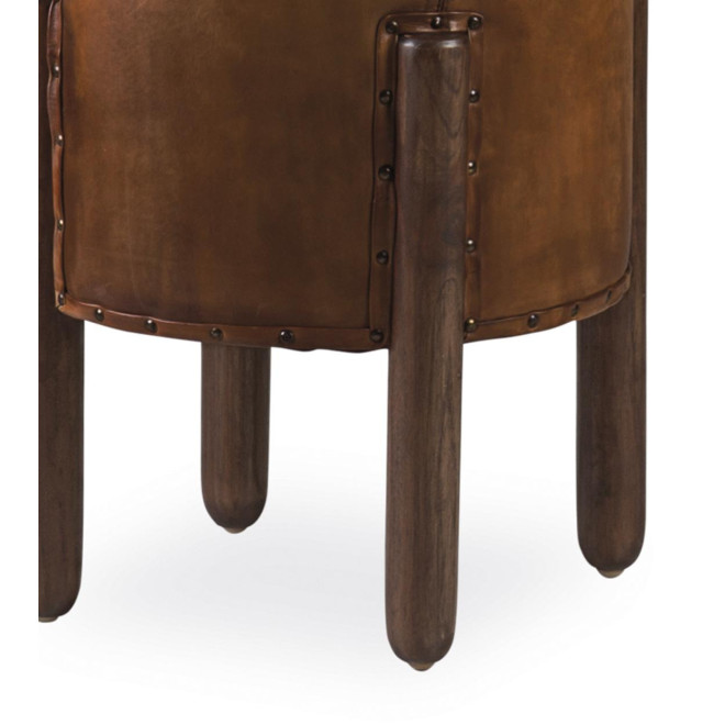 Hocker Holz Leder Braun 38x38x50cm