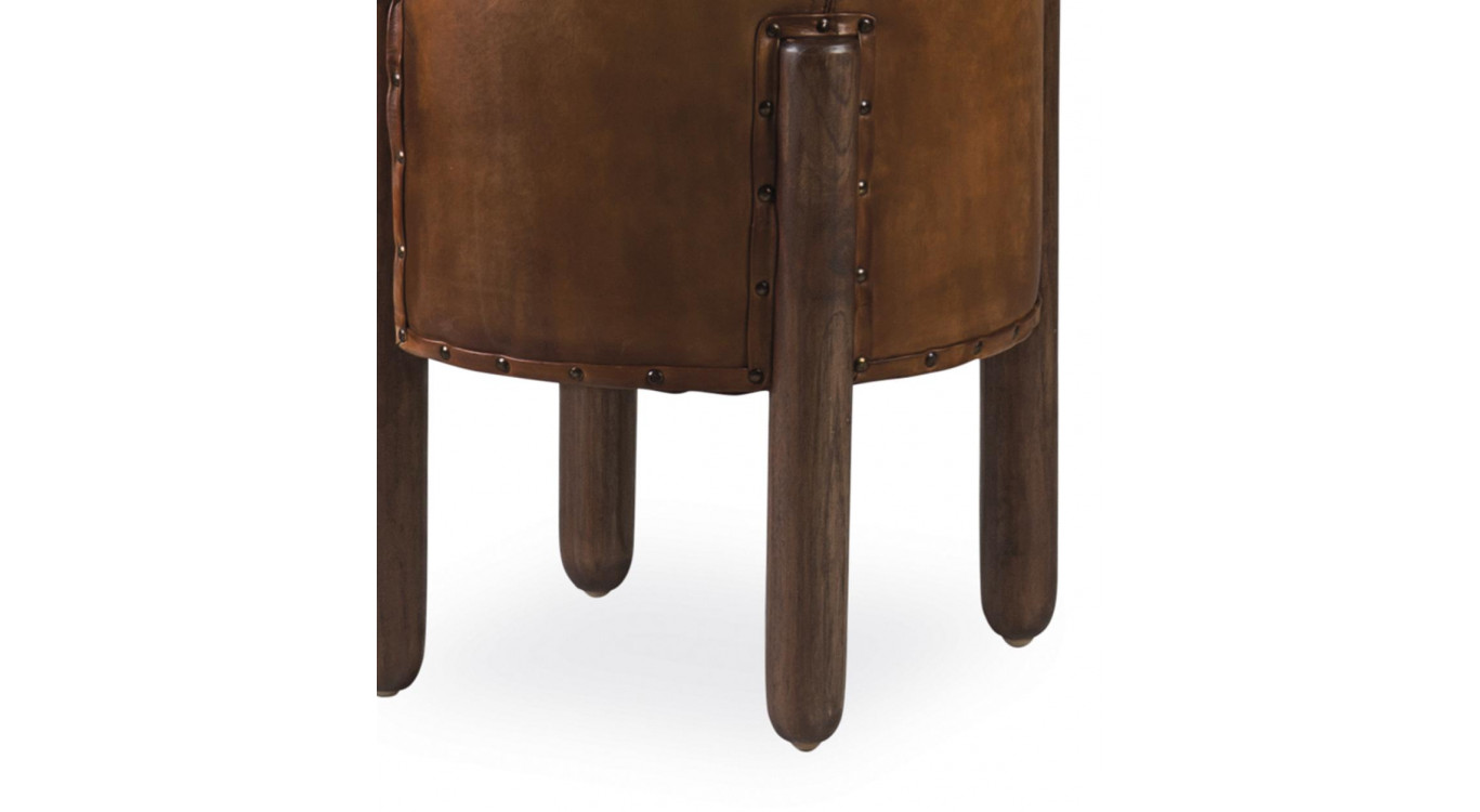 Hocker Holz Leder Braun 38x38x50cm