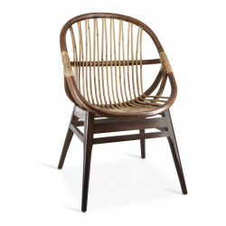 Fauteuil Bois Rotin Marron 60x56x95cm