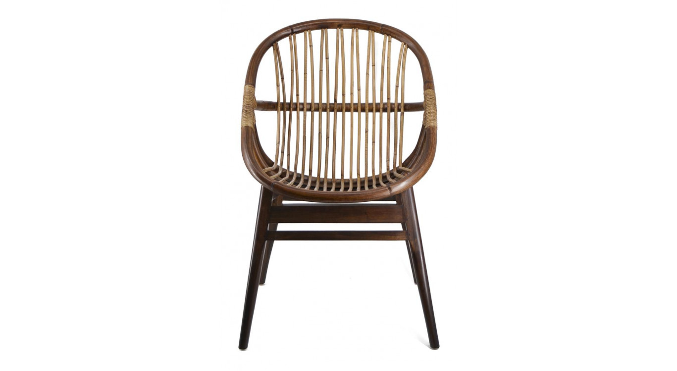 Fauteuil Bois Rotin Marron 60x56x95cm