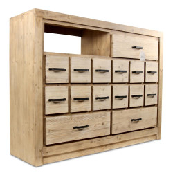 Bahut Grainetier 15 Tiroirs Bois Naturel 142x40x106cm