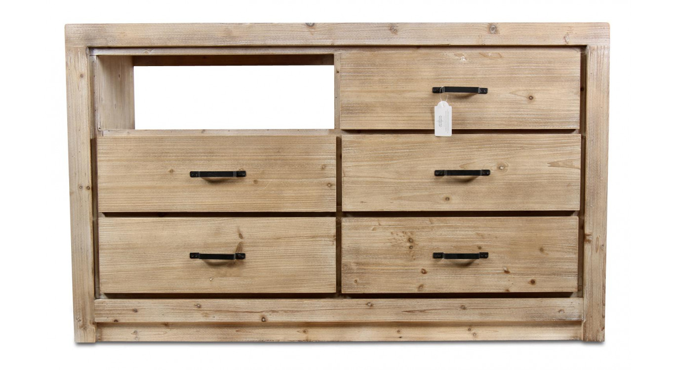 Kommode mit 5 Schubladen Naturholz 142x40x85cm