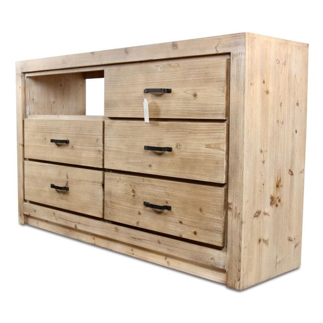 Kommode mit 5 Schubladen Naturholz 142x40x85cm
