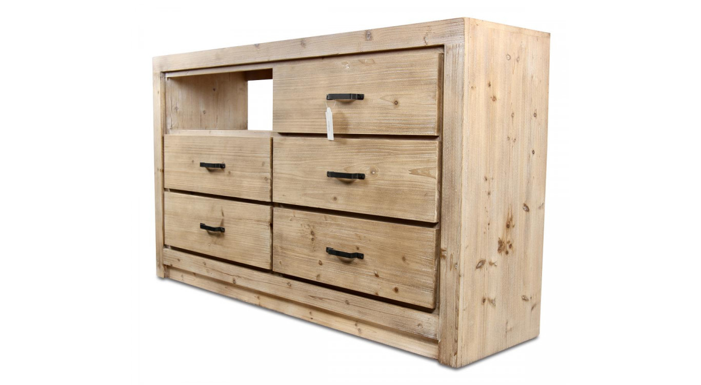 Kommode mit 5 Schubladen Naturholz 142x40x85cm