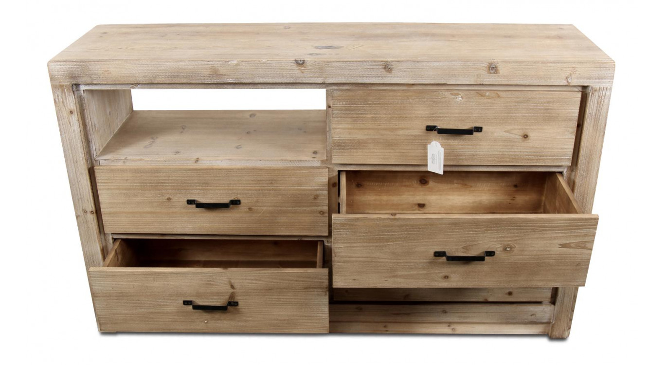 Kommode mit 5 Schubladen Naturholz 142x40x85cm
