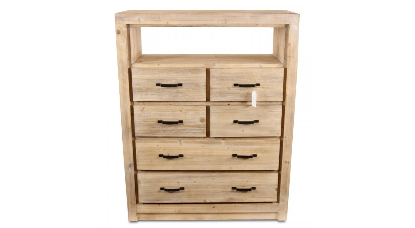 Kommode mit 6 Schubladen Naturholz 100x40x127cm