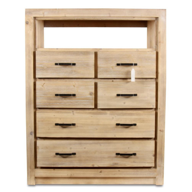 Commode 6 Tiroirs Bois Naturel 100x40x127cm