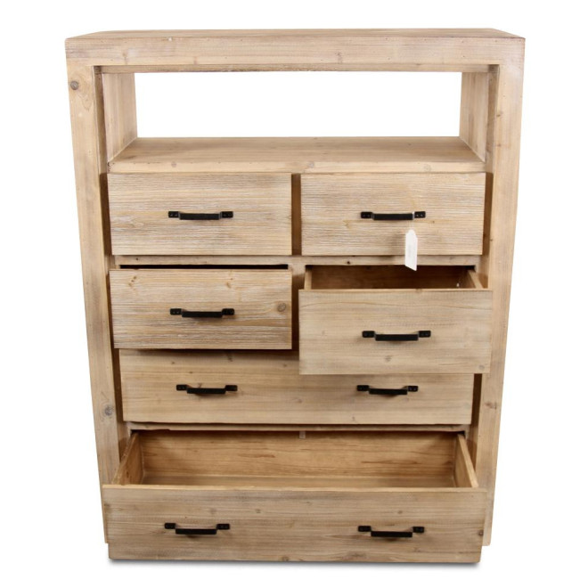 Commode 6 Tiroirs Bois Naturel 100x40x127cm