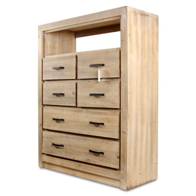 Commode 6 Tiroirs Bois Naturel 100x40x127cm
