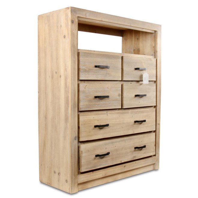 Commode 6 Tiroirs Bois Naturel 100x40x127cm
