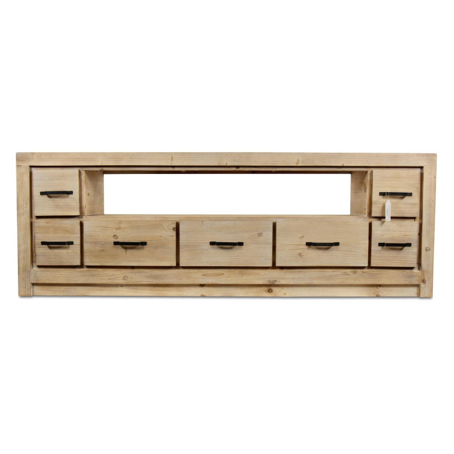 Meuble TV 7 Tiroirs Bois Naturel 184x40x64cm