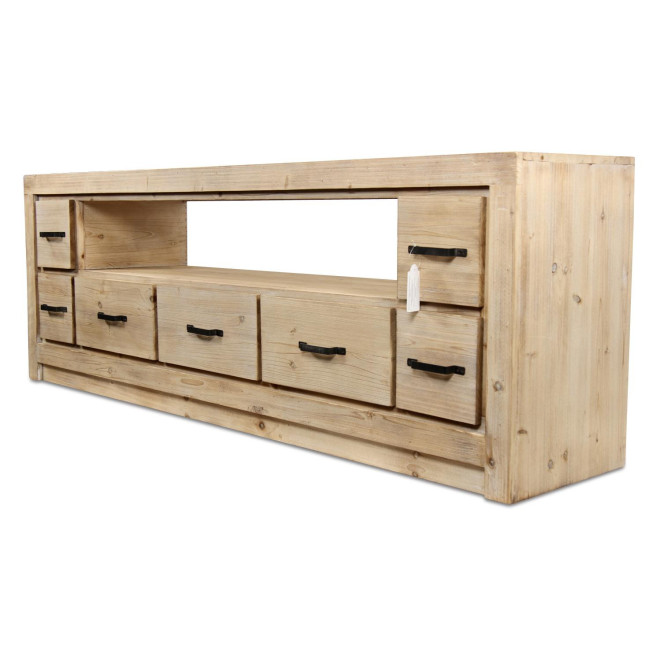 Meuble TV 7 Tiroirs Bois Naturel 184x40x64cm