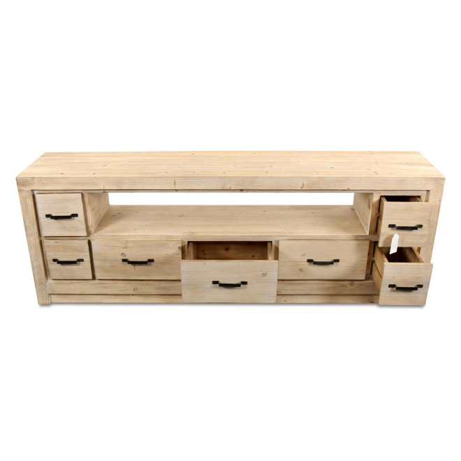 Meuble TV 7 Tiroirs Bois Naturel 184x40x64cm