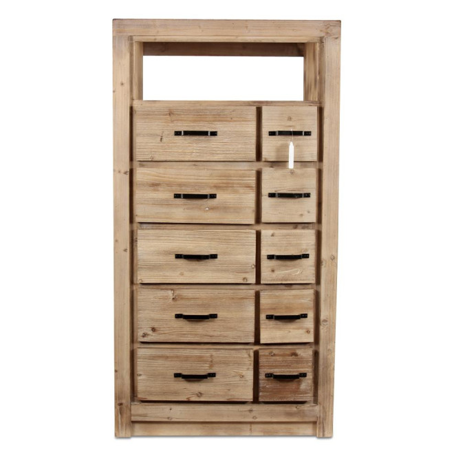 Semainier Chiffonnier 10 Tiroirs Bois Naturel 79x40x148,5cm